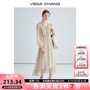 VEGA CHANG法式復古連衣裙女2025年新款夏季小眾設計荷葉邊印花海邊度假裙子 印花（長(cháng)款） M