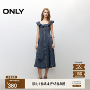 ONLY2025夏季新款減齡飛袖荷葉領(lǐng)拼接牛仔裙連衣裙女|125242007 J33復(fù)古350牛仔洗水 L