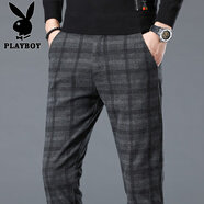花花公子（PLAYBOY）休閑褲男春秋季2025新款時(shí)尚百搭修身直筒彈力小腳褲男潮流長(zhǎng)褲男 X-1022HH2050灰色 30
