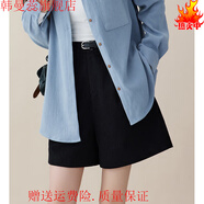 韓曼蕊燈芯絨短褲女春秋高腰顯瘦2025新款 黑色 S