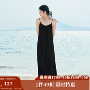 茵曼（INMAN）波西米亞吊帶油畫(huà)連衣裙女2025夏季新款度假裙子 黑色 L