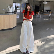 弄朵  NOVEDDORW小紅書(shū)爆款弄格白色牛仔褲女2025夏季新品寬松垂感闊腿褲高腰顯瘦 白色九分褲 XS 均碼