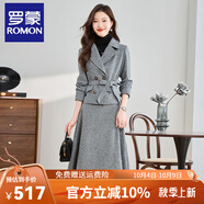 羅蒙（ROMON）套裝女商場(chǎng)同款撤柜毛呢小西裝裙子2025秋冬新款高端名媛氣連衣裙 灰色 M