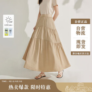 茵曼章若楠同款|半身裙夏季女裝新潮a字裙擺顯瘦蛋糕裙子 卡其色 XL