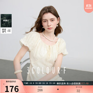 三彩獨醒2025夏季新款萊賽爾繡花圓領泡泡袖連衣裙收腰長裙F 米白色花卉 S 155/80A