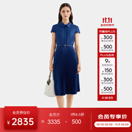 PORTS寶姿女裝春夏新款通勤襯衫領(lǐng)拼接百褶收腰短袖中長連衣裙 丈青-2 XL (10)