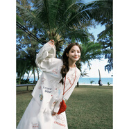 ZZ&FFFF BLUE心動(dòng)淺春 55棉貴氣復古彩色刺繡上衣半身裙度假氛圍感套裝 彩色刺繡襯衫_現貨 M