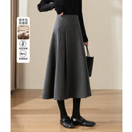 尚靜高腰百褶羊毛呢厚半裙秋冬時(shí)尚高級感中長(cháng)款A擺半截裙女