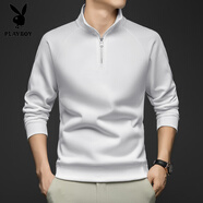 花花公子（PLAYBOY）2025男士半高領(lǐng)針織立領(lǐng)加厚百搭休閑毛衣秋冬保暖純色半拉鏈寬松 白色 S