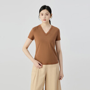 阿瑪施（AMASS）女裝2025新款縫線設(shè)計(jì)修身短袖莫代爾T恤女5301025 5301024 V型領(lǐng)-咖 M (3碼)