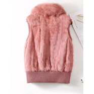 銀狐裘夢(mèng)海寧狐貍毛領(lǐng)無(wú)袖背心坎肩加加大碼真毛兔毛皮草外套馬甲女上衣大 粉紅色 真兔毛拼接馬甲 M 80-90斤