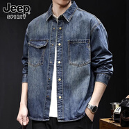JEEP SPIRIT正品吉普高端牛仔夾克男2025秋冬新款休閑牛仔襯衫男百搭外套男 C55藍色夾克 XL 碼 適合140-160斤