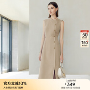 顏域2024新款氣質(zhì)職業(yè)單排扣正裝連衣裙女春款無(wú)袖修身時(shí)尚一步裙 卡其 M/38