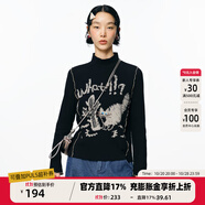 幻走（MOVEUP）2025秋季新款.FUN系列半高領(lǐng)印花打密邊短款T恤女 黑色 L