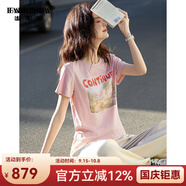 法貝莎品牌短袖T恤女2025夏季新款松弛感美式復(fù)古印花圓領(lǐng)寬松上衣 皮粉 M