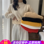 歐貝汐毛衣女加絨加厚春秋冬季學(xué)生打底衫時(shí)尚半高領(lǐng)女士?jī)?nèi)搭針織衫 杏色 均碼