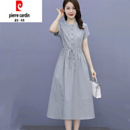 皮爾卡丹氣質(zhì)棉麻連衣裙女2025新款夏季時(shí)尚減齡修身顯瘦中長(cháng)款溫柔風(fēng)裙子 霧藍色 L 105-115斤