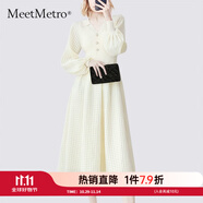 MeetMetro瑪依爾法式V領(lǐng)連衣裙女2025秋新款泡泡袖修身減齡A字裙 杏色【現(xiàn)貨閃電發(fā)】 M
