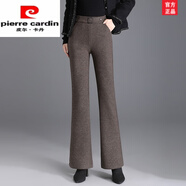 皮爾卡丹（pierre cardin）羊毛呢微喇叭褲子女2024新款秋冬加厚保暖休閑長(zhǎng)褲高腰顯瘦闊腿褲 咖色 M 27/90-100體重