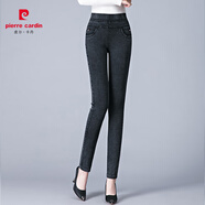 皮爾卡丹（PIERRE CARDIN）高腰牛仔褲女春秋打底褲秋冬季加絨中年媽媽彈力褲顯瘦女士小腳褲吊墜雪花黑【不加絨】27 建議95以下