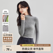 尚都比拉半高領(lǐng)打底衫女春秋針織衫洋氣內搭慵懶風(fēng)外穿上衣 灰藍色 均碼