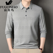 富貴鳥(niǎo)（FUGUINIAO）polo衫男長(cháng)袖秋季新款翻領(lǐng)真口袋長(cháng)袖t恤寬松休閑中年免燙打底衫 灰色 M