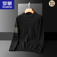 羅蒙（ROMON）男士套頭衫新品歐美風(fēng)毛衣長(cháng)袖圓領(lǐng)針織衫高品質(zhì)輕奢加厚線(xiàn)衫修身 黑色 XL 52