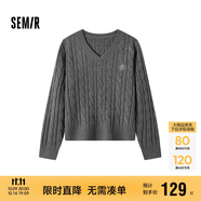 森馬（Semir）森柔毛衫|毛衣女刺繡V領(lǐng)顯瘦寬松2024絞花上衣復古風(fēng)109724107014