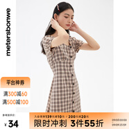 美特斯邦威格紋連衣裙女夏季新款舒適時(shí)尚校園風(fēng)高腰黑色女士裙子 咖色組 L 165 88A