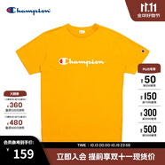 Champion夏季經(jīng)典款印花草寫LOGO圓領(lǐng)休閑運(yùn)動(dòng)T恤無性別冠軍短袖男女情侶 黃色(偏?。?XL