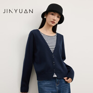 金苑（JINYUAN）2025冬季新款韓系時(shí)尚小眾條紋假兩件長(zhǎng)袖針織衫上衣H255113 丈青
