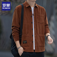 羅蒙燈芯絨長(cháng)袖襯衫男士2025春秋季新款純棉工裝上衣服休閑襯衣外套男 CX-666長(cháng)袖紅棕襯衫 4XL