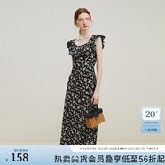 范思藍(lán)恩23FS12695韓系荷葉邊減齡連衣裙女夏季新款吊帶裙子 黑底碎花 XL