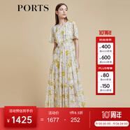 PORTS寶姿商場同款2022春夏新款女裝“絢爛夏花”印花連衣長裙 亞麻淺金印花 S (4)