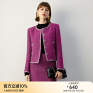 顏域圓領(lǐng)短款上衣女冬2025新款高級(jí)感顯瘦黑色小香風(fēng)毛呢外套 玫紅 S