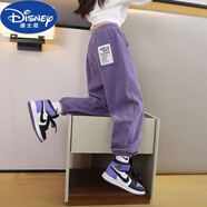 迪士尼（DISNEY）2025新款女童春秋冬休閑運動(dòng)褲中大童時(shí)尚條絨兒童燈芯絨運動(dòng)長(cháng)褲 春秋款 紫色（后兜白標燈芯絨褲） 150 (適合身高140-145)