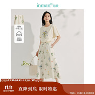 茵曼（INMAN）夏季植物碎花印花女裝全棉半身裙緊腰a字傘裙子 杏色-半身裙 XL