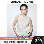 UR2025秋季新款女花卉蕾絲刺繡蝴蝶結無袖罩衫襯衫UWG250211 本白 S