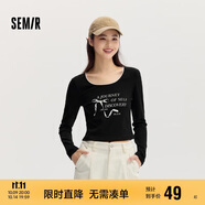 森馬長袖T恤女短款蝴蝶結(jié)字母春秋溫柔蕾絲緊身上衣107624101001