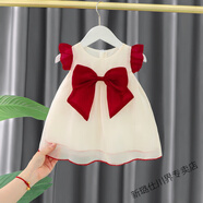 格素凡小女孩2025新款可愛周歲禮服嬰兒夏款韓版潮流連衣裙兒童夏季裙子 飛袖兩色背心裙白 80 cm