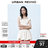UR2025春季新款女裝撞色蕾絲飄帶U領無袖修身連衣裙UYY750014 米黃 (偏短) S