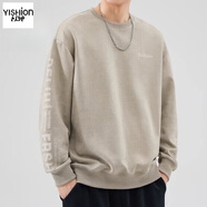 以純（YISHion）秋季衛(wèi)衣男2024新款圓領(lǐng)長袖T恤潮牌男士春秋款休閑上衣男款 3006杏色 M