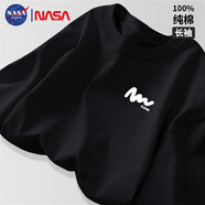 NASA GISS潮牌長(cháng)袖t恤男秋季寬松圓領(lǐng)百搭印花打底衫外套 黑色長(cháng)袖 2XL