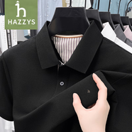 HAZZYS哈吉斯短袖t恤男夏季新款翻領休閑高端絲光棉體恤polo衫上衣 黑色 M 48 【建議100-125斤】