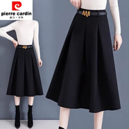 皮爾卡丹（pierre cardin）300斤加大碼黑色百褶裙女秋冬2025新款高腰a字半身裙休閑顯瘦傘裙 黑色【收藏送腰帶】 M 80-100斤
