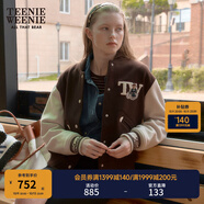Teenie Weenie小熊女裝色美式高街復古潮酷棒球服短外套毛呢大衣 棕色 M