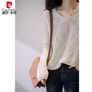 皮爾卡丹（pierre cardin）歐貨高端品牌法國女裝歐洲站原單撤柜韓版專(zhuān)柜針織打底毛衣女 白色 M