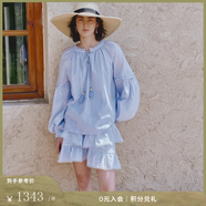 Fabrique藍(lán)月光 宮廷謐境純棉刺繡泡泡袖襯衫短裙套裝女裝新品 藍(lán)色 套裝 S /P