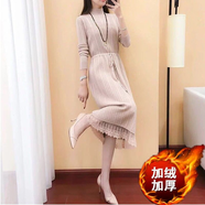 Radinka2026春秋新款中長(cháng)款針織蕾絲連衣裙網(wǎng)紗半高領(lǐng)顯瘦打底長(cháng)裙LTM 蕾絲拼接卡其加絨 M 建議90-105斤