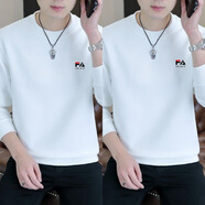 KRDUGBR衛衣男加絨加厚長(cháng)袖t恤圓領(lǐng)秋冬季修身內搭保暖冬裝男裝套頭衫 白+白【不加絨】2件 3XL 【155-175斤】